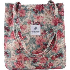 Women Pink Floral Imported Corduroy Small Canvas Shoulder Handy Tote Bag